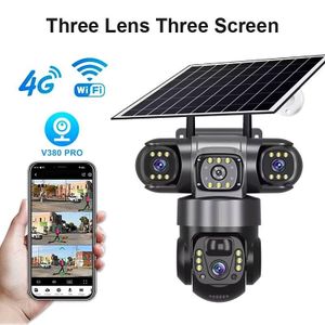 Intelligence 4G (Simcard) V380 Triple Lens Three Screens Camera Solar Powered - (PIR Human Detection,Colored Night Vision, All Weatherproof, Security Video IP Camara 12mp Battery CCTV Monitor)