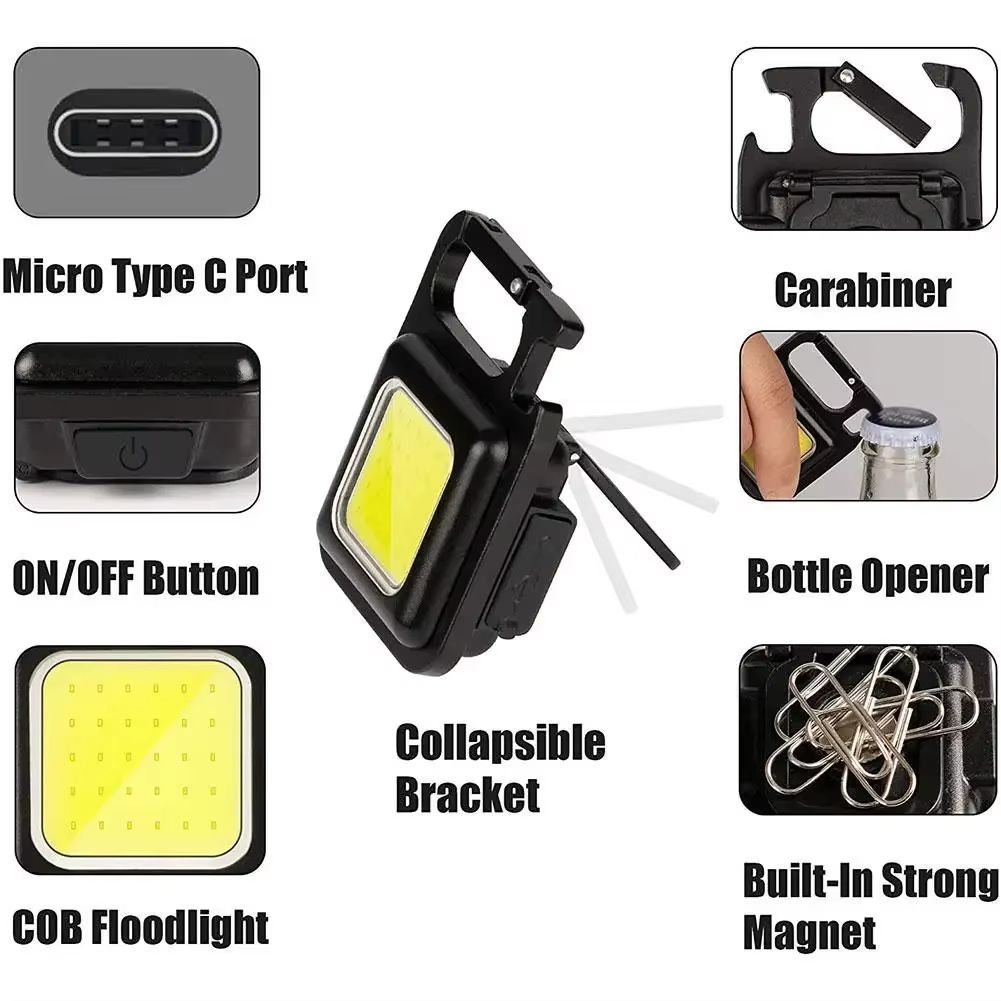 Multifunctional Mini Glare COB Keychain Light USB Charging Emergency Lamps Strong Magnetic Repair Work Outdoor Camping Light