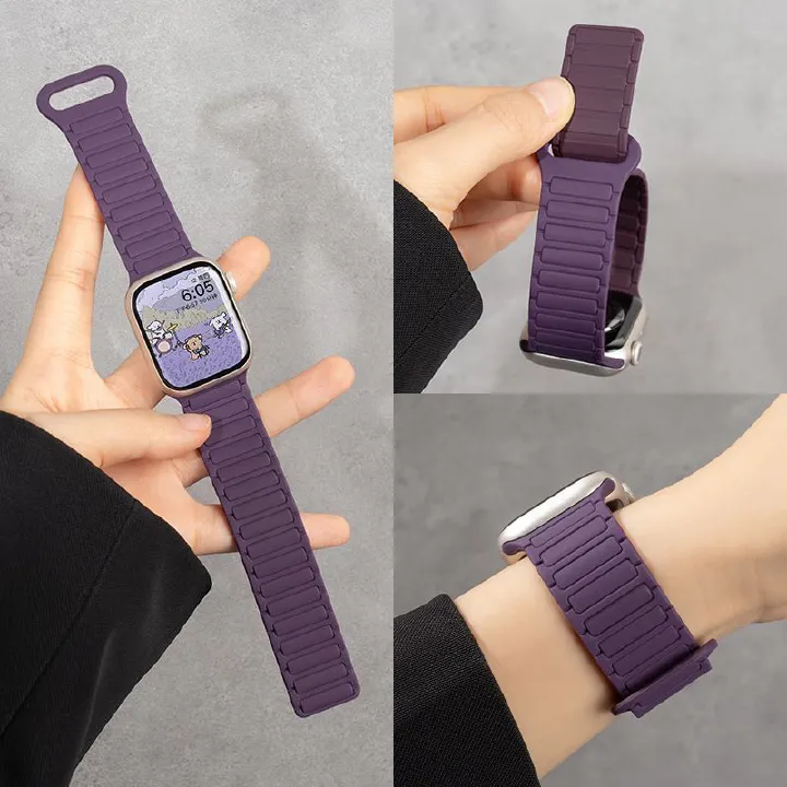 Berry Purple Silicone Magnetic Strap for Apple Watch 10 42mm 46mm 9 8 7 6 5 4 SE 45mm 41mm 40mm 44mm Replacement Band for IWatch