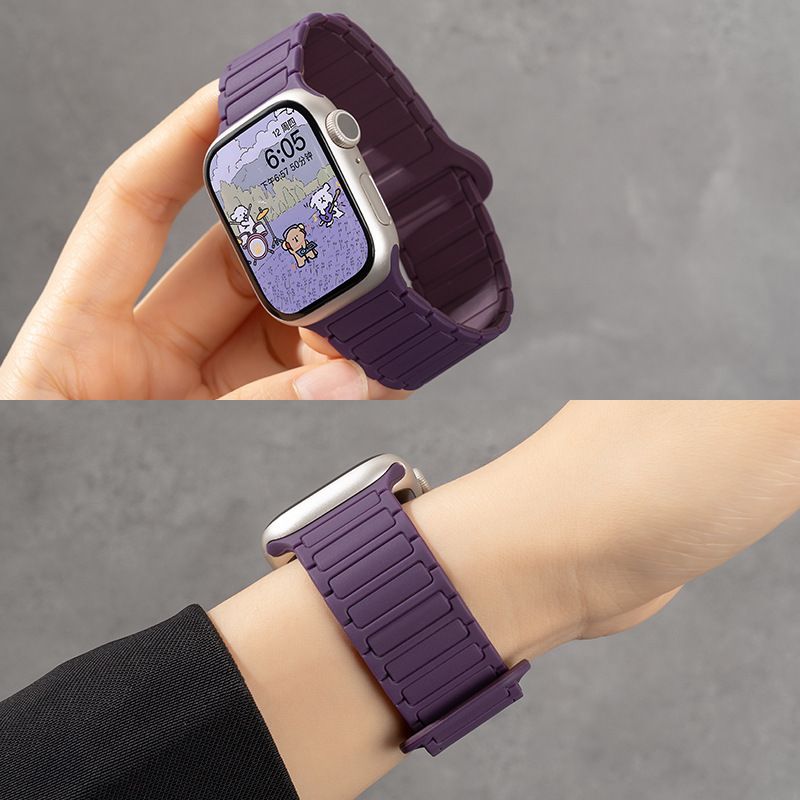Berry Purple Silicone Magnetic Strap for Apple Watch 10 42mm 46mm 9 8 7 6 5 4 SE 45mm 41mm 40mm 44mm Replacement Band for IWatch