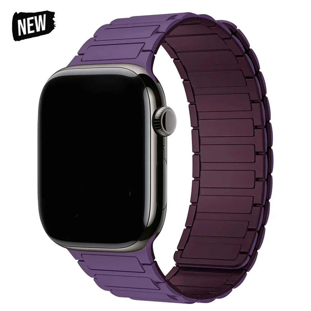 Berry Purple Silicone Magnetic Strap for Apple Watch 10 42mm 46mm 9 8 7 6 5 4 SE 45mm 41mm 40mm 44mm Replacement Band for IWatch