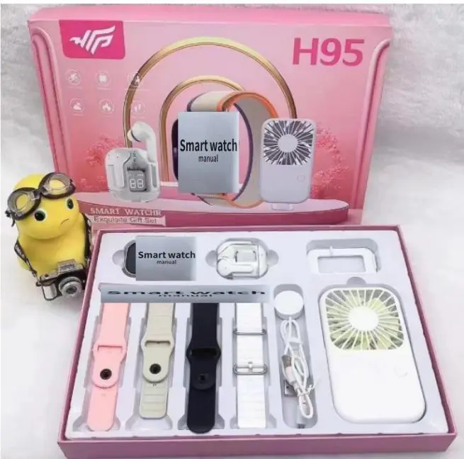 H95 ultra3 smart watch 6-in-1 Bluetooth Smart Watch Earphone Mini Fan Men Women Bluetooth Calling Blood Pressure Heart Rate Monitor Sports Fitness Bracelet Smartwatch+Free Gift Bluetooth Earphone