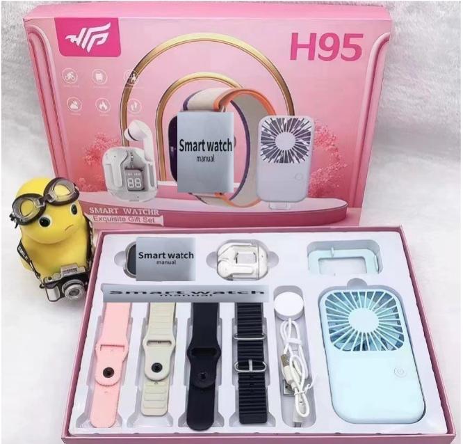 H95 ultra3 smart watch 6-in-1 Bluetooth Smart Watch Earphone Mini Fan Men Women Bluetooth Calling Blood Pressure Heart Rate Monitor Sports Fitness Bracelet Smartwatch+Free Gift Bluetooth Earphone
