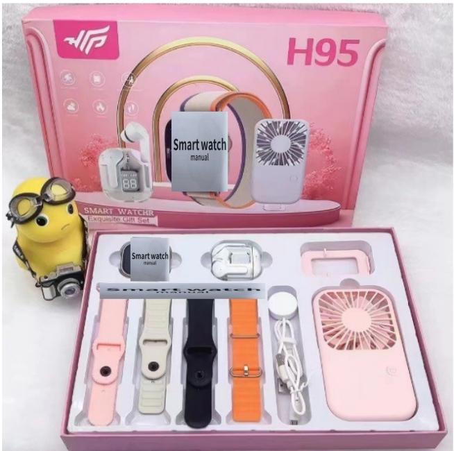 H95 ultra3 smart watch 6-in-1 Bluetooth Smart Watch Earphone Mini Fan Men Women Bluetooth Calling Blood Pressure Heart Rate Monitor Sports Fitness Bracelet Smartwatch+Free Gift Bluetooth Earphone