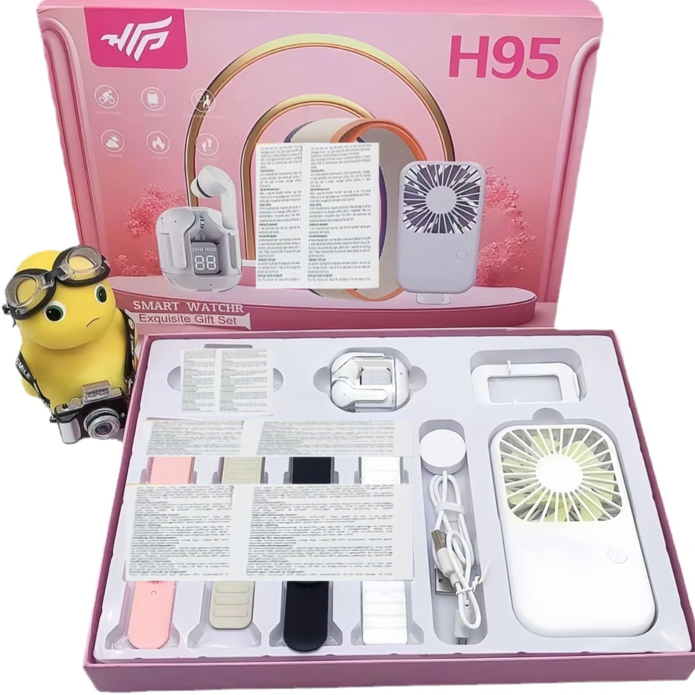 H95 ultra3 smart watch 6-in-1 Bluetooth Smart Watch Earphone Mini Fan Men Women Bluetooth Calling Blood Pressure Heart Rate Monitor Sports Fitness Bracelet Smartwatch+Free Gift Bluetooth Earphone