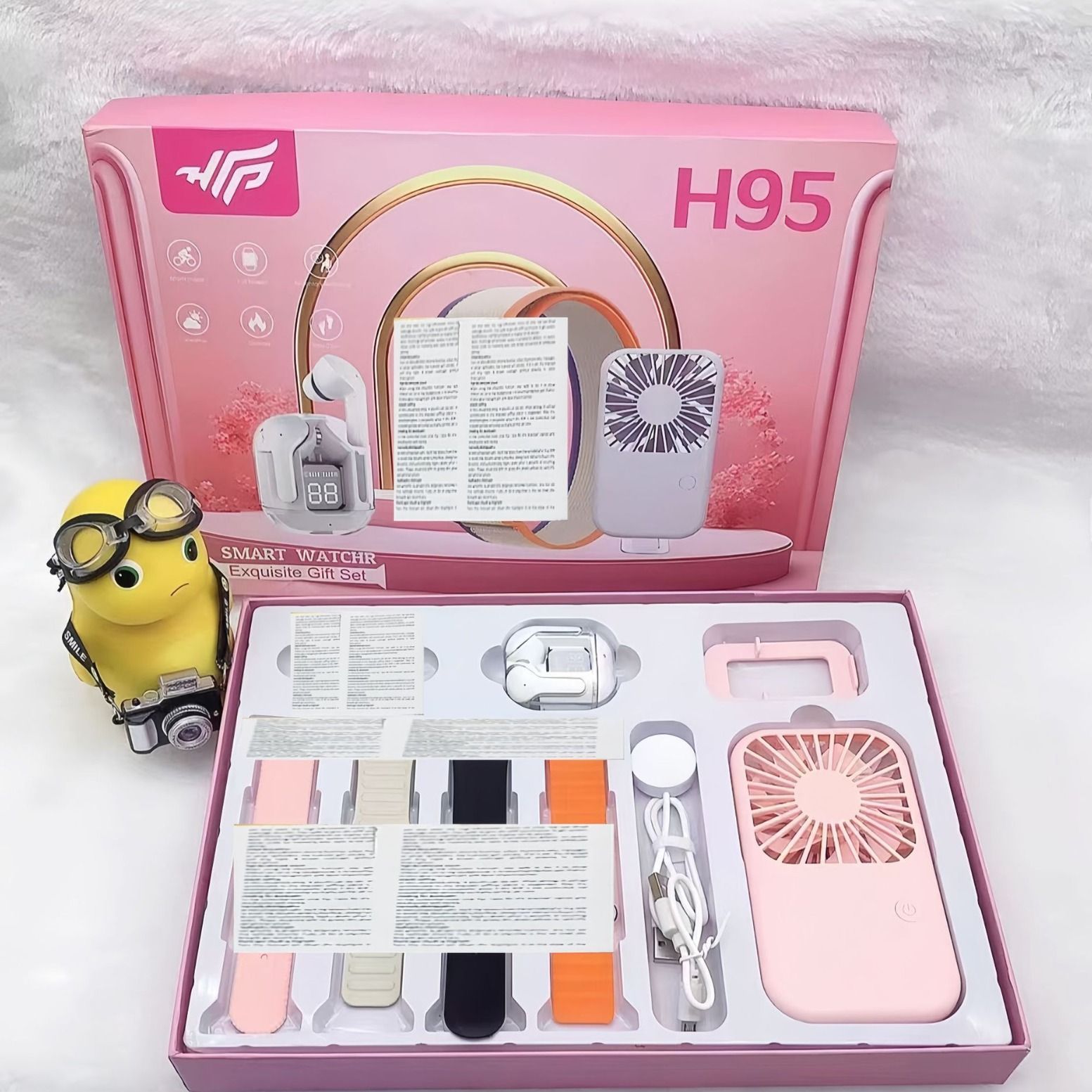 H95 ultra3 smart watch 6-in-1 Bluetooth Smart Watch Earphone Mini Fan Men Women Bluetooth Calling Blood Pressure Heart Rate Monitor Sports Fitness Bracelet Smartwatch+Free Gift Bluetooth Earphone