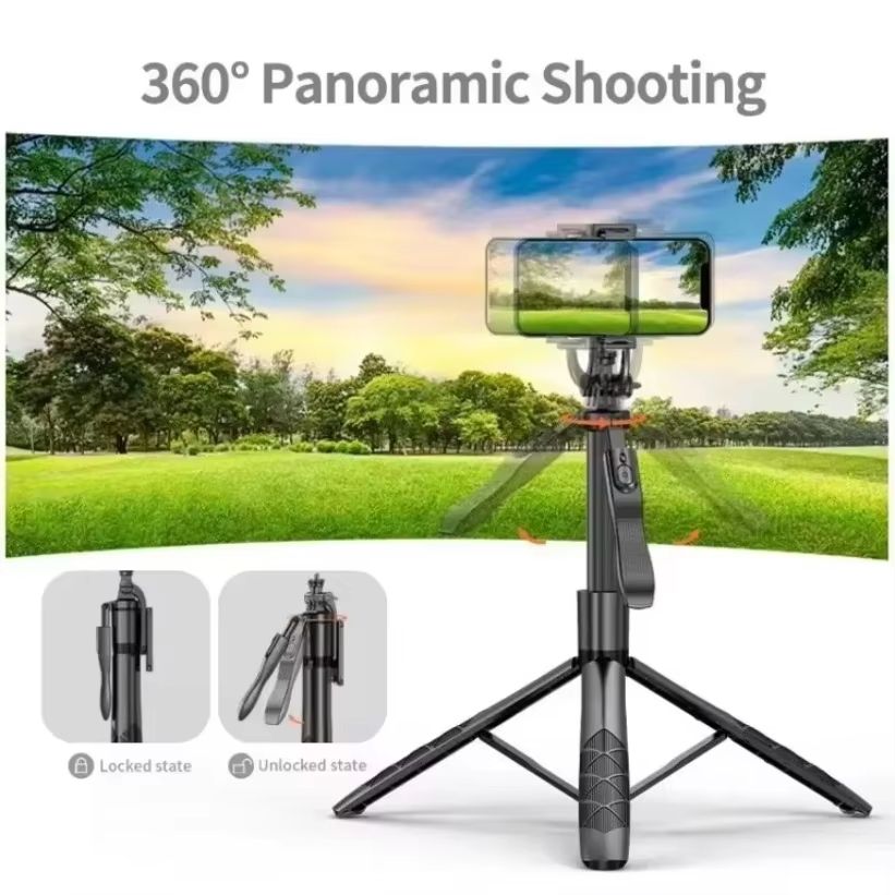 L16 1.55m Wireless Phone Selfie Sticks Foldable Tripod Stand with Dual Lights for Gopro Action Cameras Smartphones Shooting Live