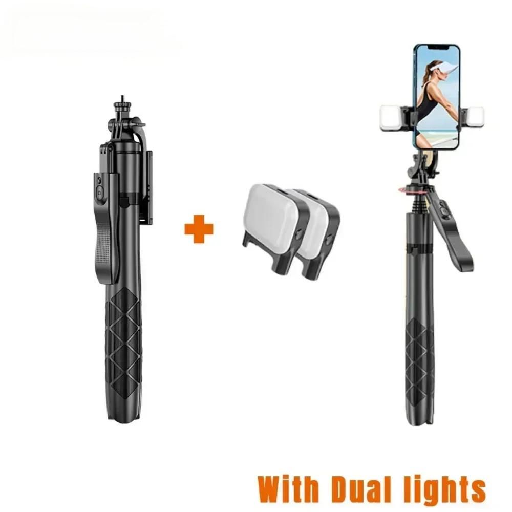 L16 1.55m Wireless Phone Selfie Sticks Foldable Tripod Stand with Dual Lights for Gopro Action Cameras Smartphones Shooting Live