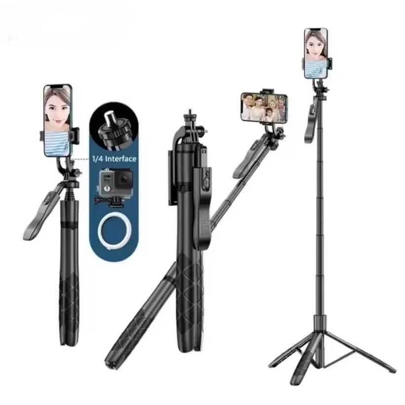 L16 1.55m Wireless Phone Selfie Sticks Foldable Tripod Stand with Dual Lights for Gopro Action Cameras Smartphones Shooting Live
