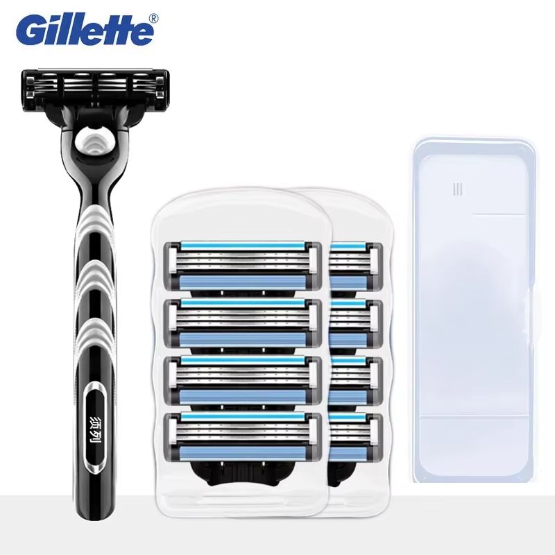1 handle 8 blades Gillette Mach 3 Men's Razor 3 Layers Blades Hair Removal Manual Shaver Fast Smooth Safe Shaving Machine With Lubrication Strip