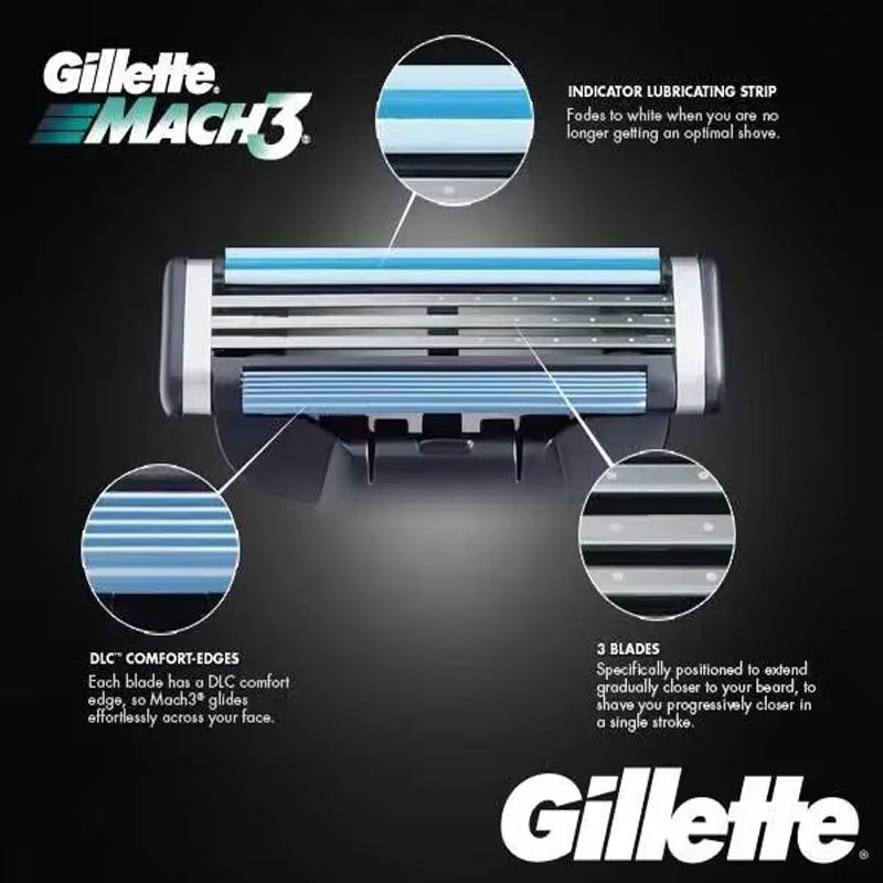 1 handle 8 blades Gillette Mach 3 Men's Razor 3 Layers Blades Hair Removal Manual Shaver Fast Smooth Safe Shaving Machine With Lubrication Strip