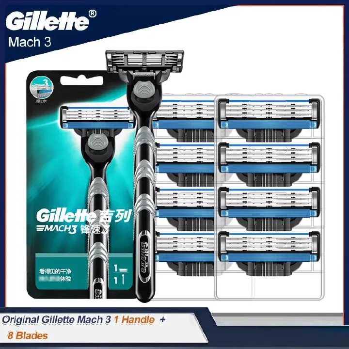 1 handle 8 blades Gillette Mach 3 Men's Razor 3 Layers Blades Hair Removal Manual Shaver Fast Smooth Safe Shaving Machine With Lubrication Strip