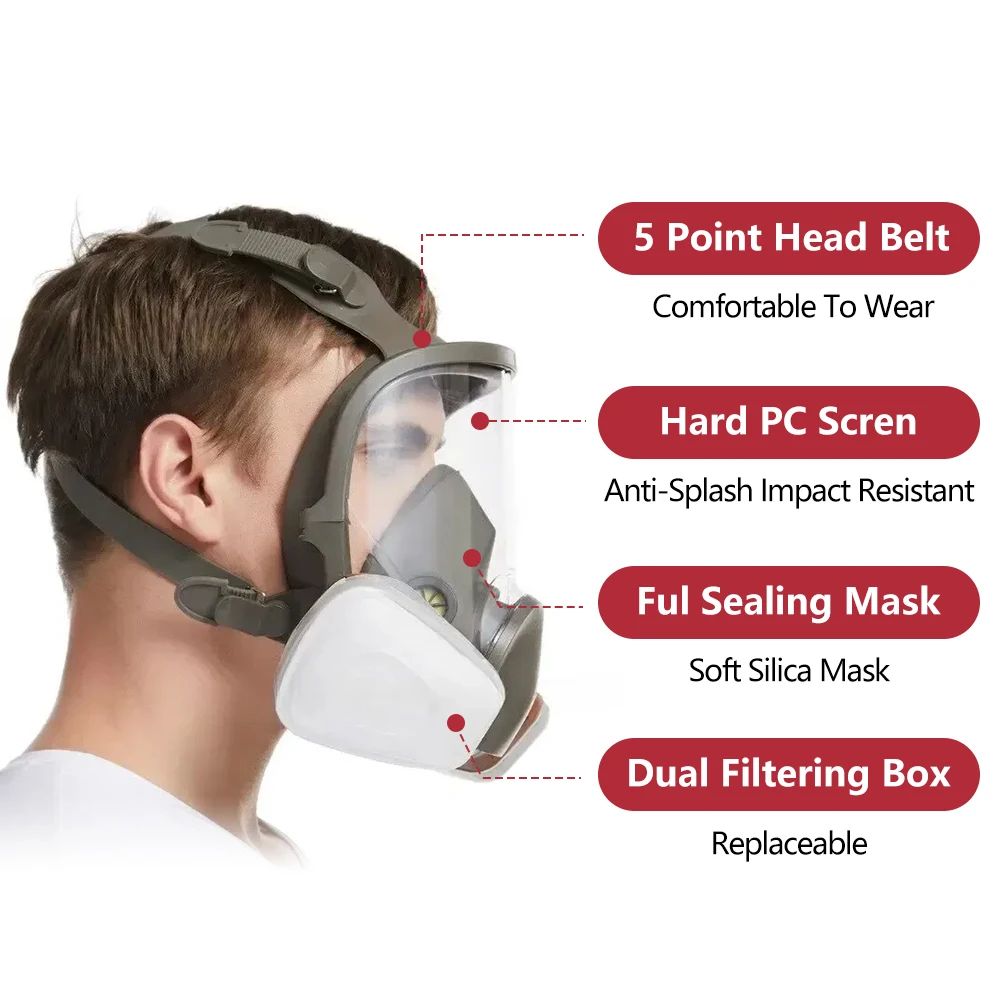6800 Anti-Fog Gas Mask, Industrial Paint, Spray, Vaccination, Safety, Work, Dust Filter, Full Face Protection with Formaldehyde First Aid Mask