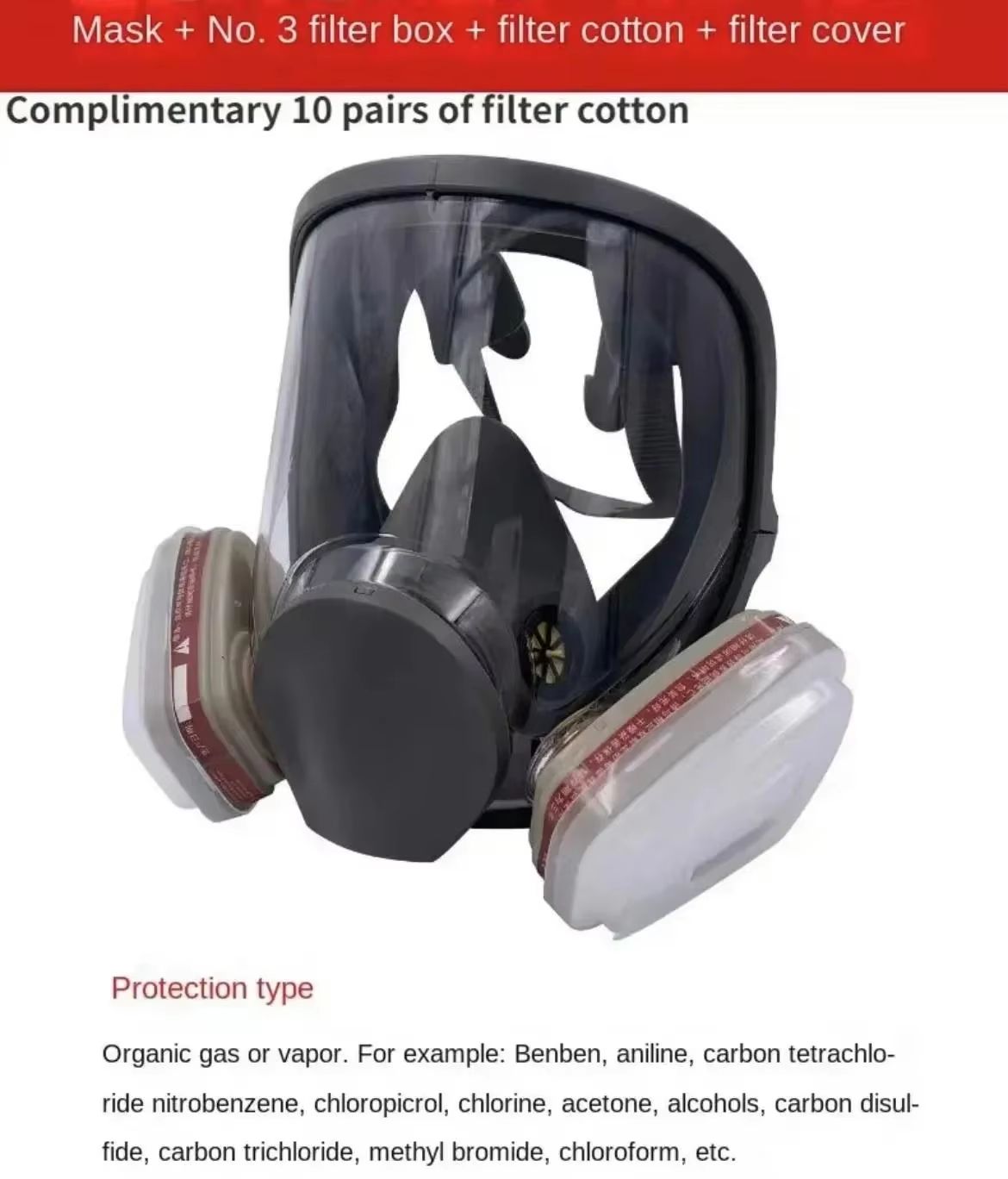 6800 Anti-Fog Gas Mask, Industrial Paint, Spray, Vaccination, Safety, Work, Dust Filter, Full Face Protection with Formaldehyde First Aid Mask