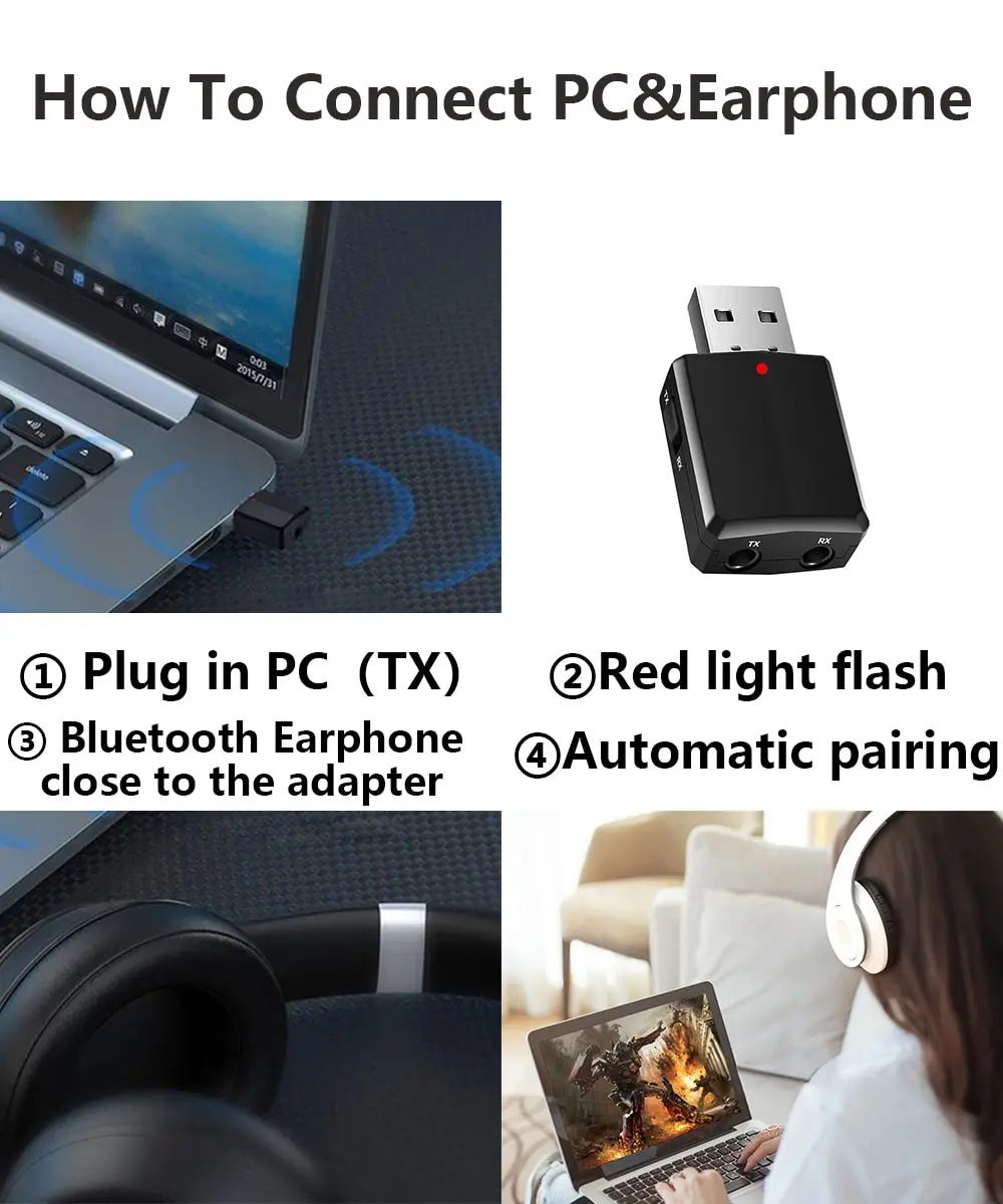 USB Bluetooth 5.0 Transmitter Receiver 3 In1 EDR Adapter Dongle 3.5mm AUX for TV PC Laptop Headphones Home Stereo Car HIFI Audio