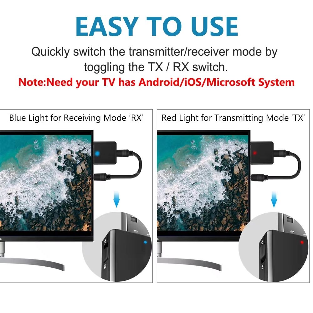 USB Bluetooth 5.0 Transmitter Receiver 3 In1 EDR Adapter Dongle 3.5mm AUX for TV PC Laptop Headphones Home Stereo Car HIFI Audio