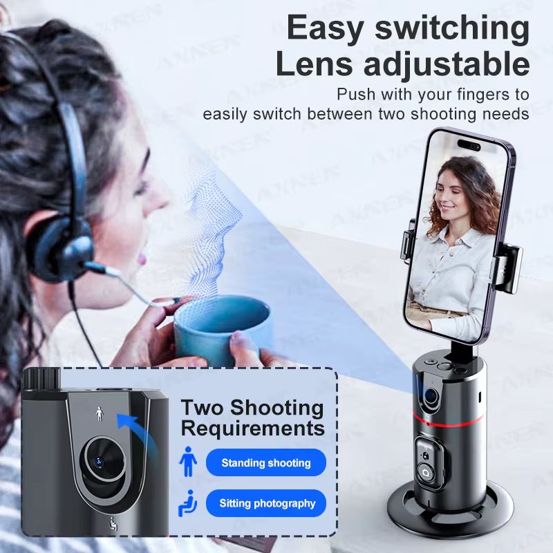 P02 360 Rotation Gimbal Stabilizer, Follow-up Selfie Desktop Face Tracking Gimbal for Tiktok Smartphone Live,with Remote Shutter