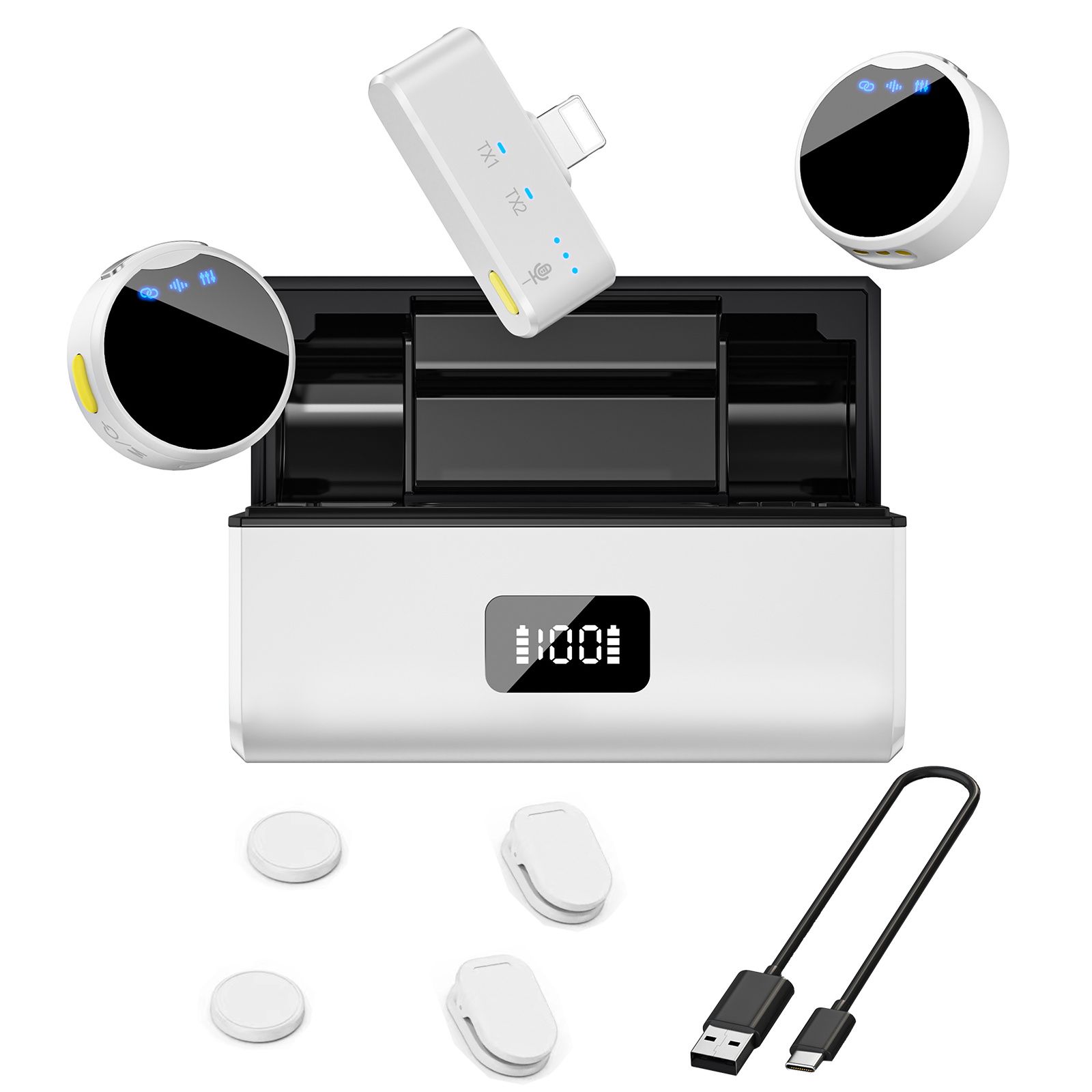 100M Wireless Microphone for Phone Professional Magnetic Lavalier Microphone with Charging Box Noise Reduction for Recording