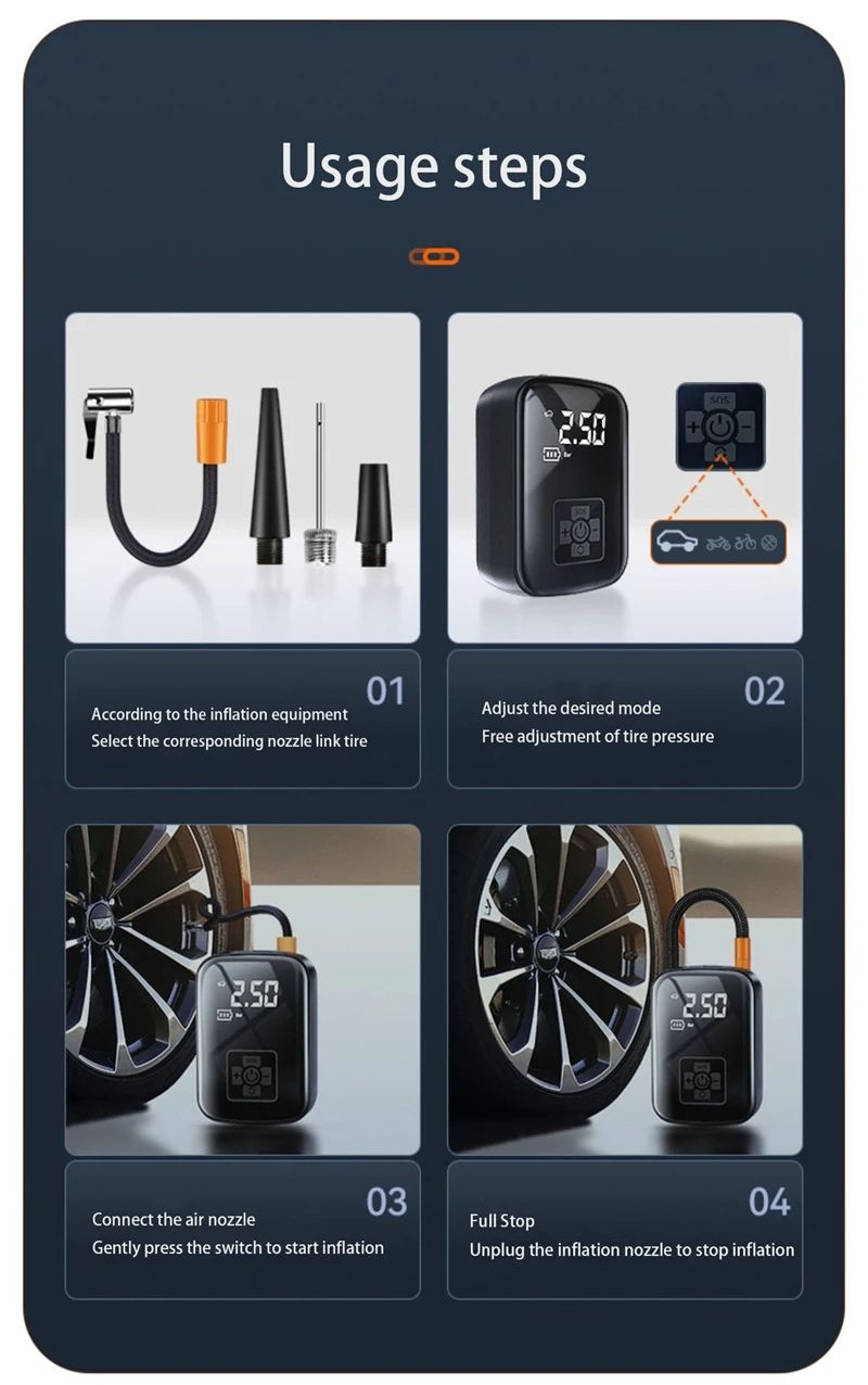 Wireless Car Air Compressor Air Pump Electric Tire Inflator Pump for Motorcycle Bicycle Boat AUTO Tyre Balls Inflatable 1pc