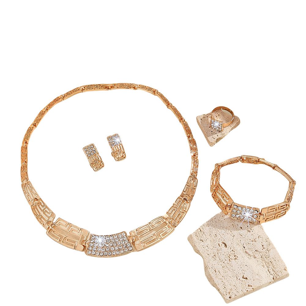 Personalized Punk Style Hollow Design Necklace Bracelet Earrings Ring Ladies Classic Jewelry Set Fashion 4pcs/set Womens engagement wedding bridal jewelry