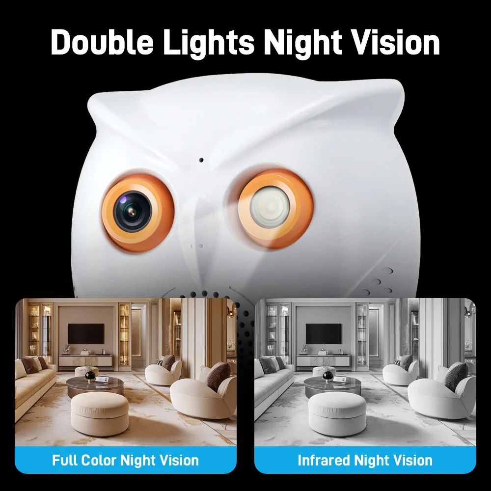 Owl Design 5MP WiFi Camera Motion Detection Mini Indoor Camera Color Night Vision Two Way Audio Wireless Security Camera Hidden Cameras