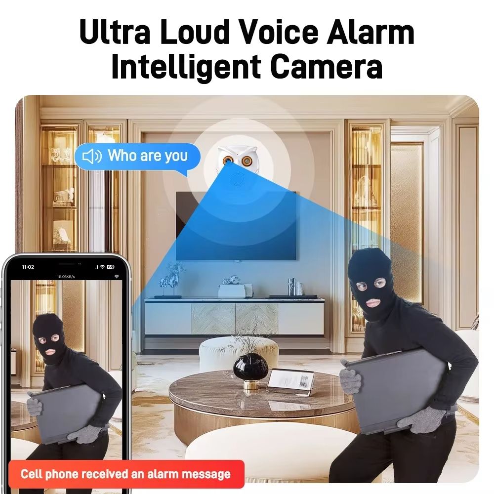 Owl Design 5MP WiFi Camera Motion Detection Mini Indoor Camera Color Night Vision Two Way Audio Wireless Security Camera Hidden Cameras