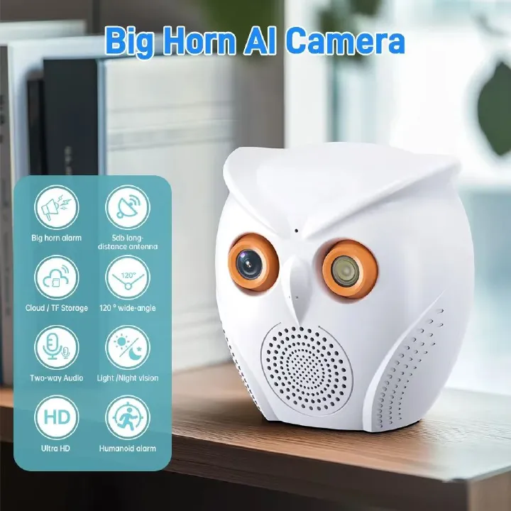 Owl Design 5MP WiFi Camera Motion Detection Mini Indoor Camera Color Night Vision Two Way Audio Wireless Security Camera Hidden Cameras
