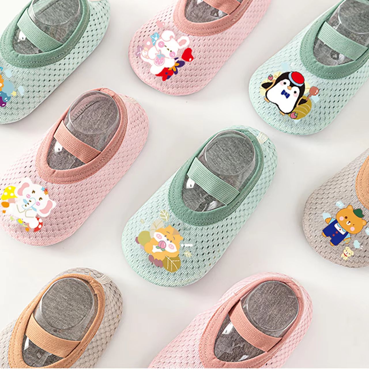 Summer Mesh Breathable Baby Floor Socks Cute Cartoon Boy Girl Anti-Slip Fist Walkers Thin Kids Casual Short Socks