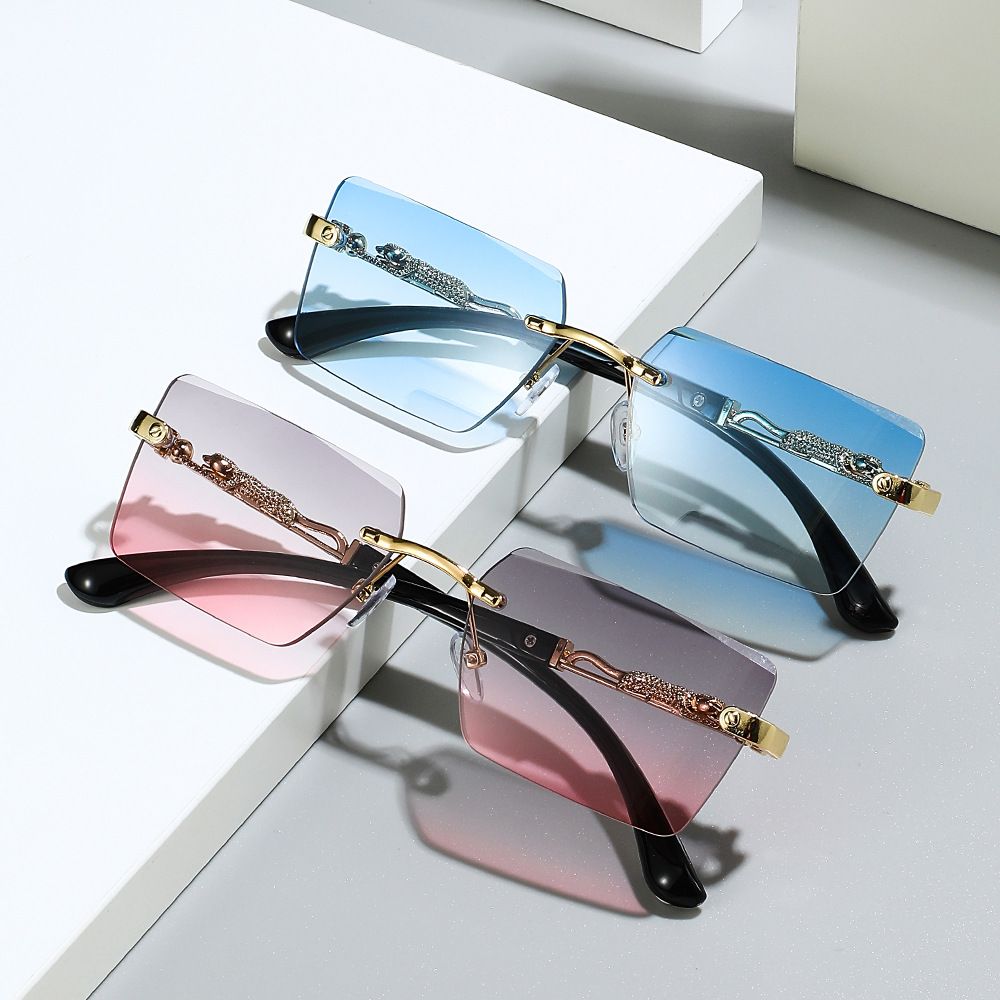 Rimless Sunglasses Rectangle Women Men Shades Small Square Sun Glasses For Female Male Beach Vacation Travel Eyewear