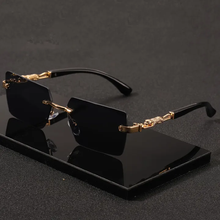 Rimless Sunglasses Rectangle Women Men Shades Small Square Sun Glasses For Female Male Beach Vacation Travel Eyewear