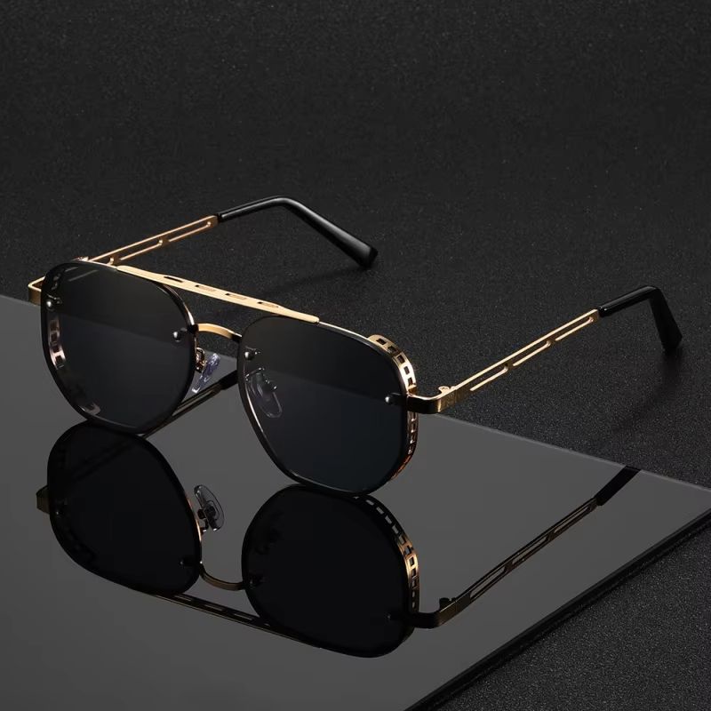 Gold Black Sunglasses With Metal Hinge Rimless Metal sunglasses Summer fashion Travel Street Photo Sunglasses