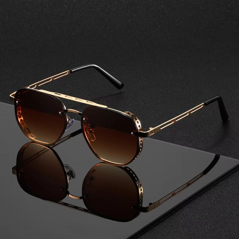 Gold Black Sunglasses With Metal Hinge Rimless Metal sunglasses Summer fashion Travel Street Photo Sunglasses