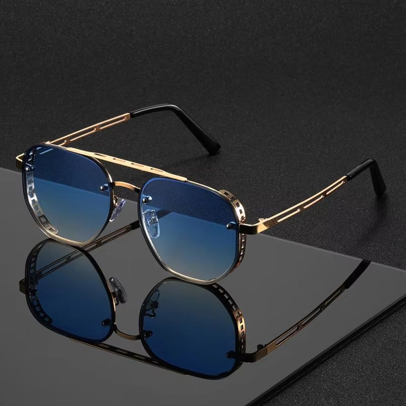 Gold Black Sunglasses With Metal Hinge Rimless Metal sunglasses Summer fashion Travel Street Photo Sunglasses
