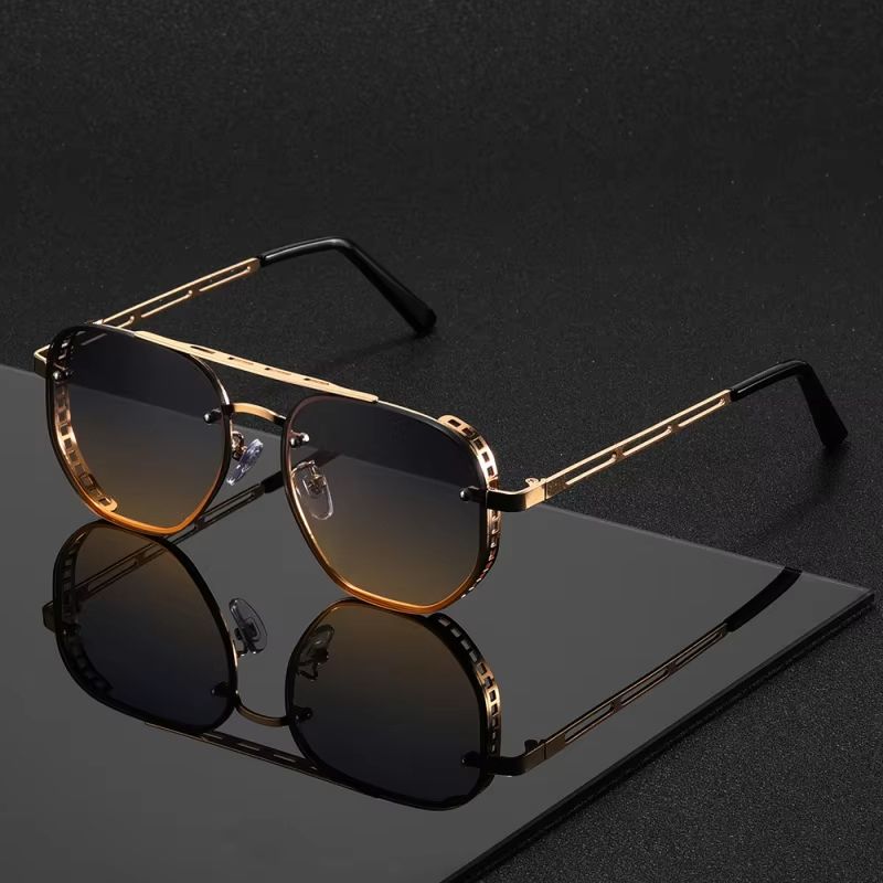 Gold Black Sunglasses With Metal Hinge Rimless Metal sunglasses Summer fashion Travel Street Photo Sunglasses