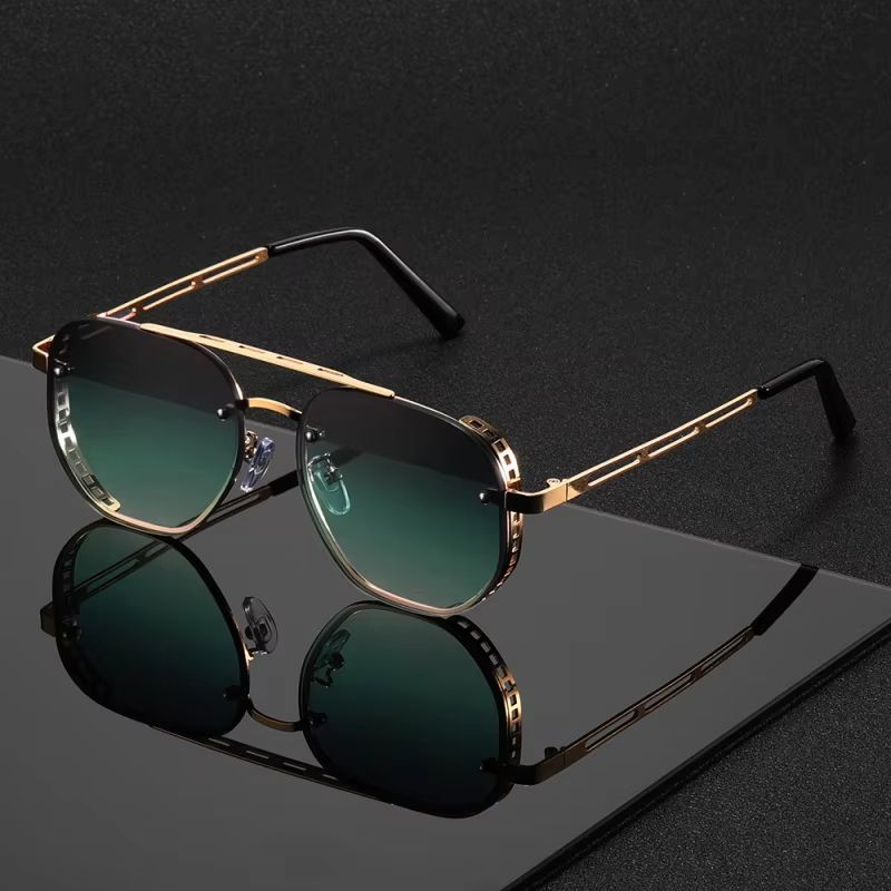 Gold Black Sunglasses With Metal Hinge Rimless Metal sunglasses Summer fashion Travel Street Photo Sunglasses