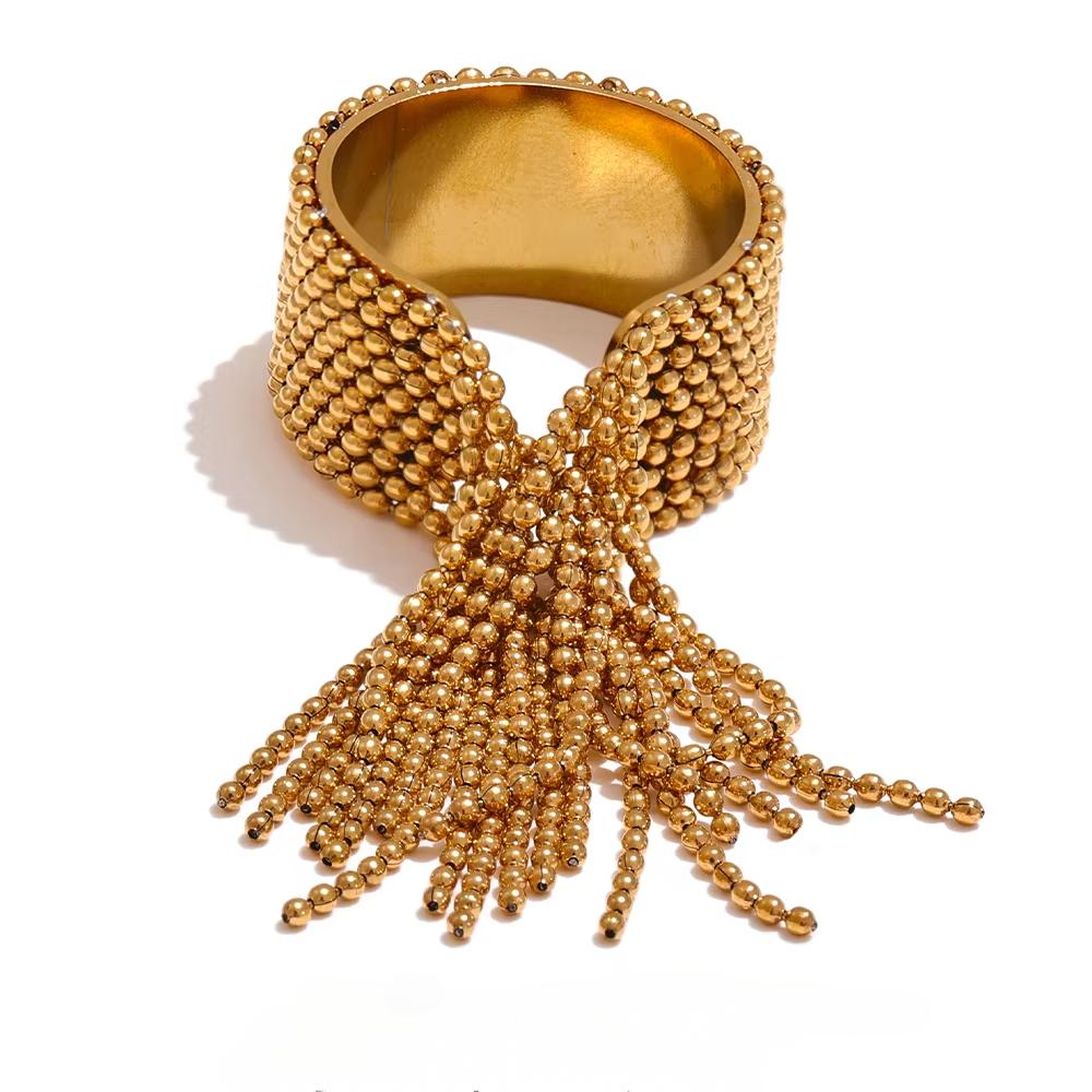 Statement Stainless Steel Chain Tassel Finger Ring Adjustable 18K PVD Plated High Quality Charm Stylish Golden Jewelry