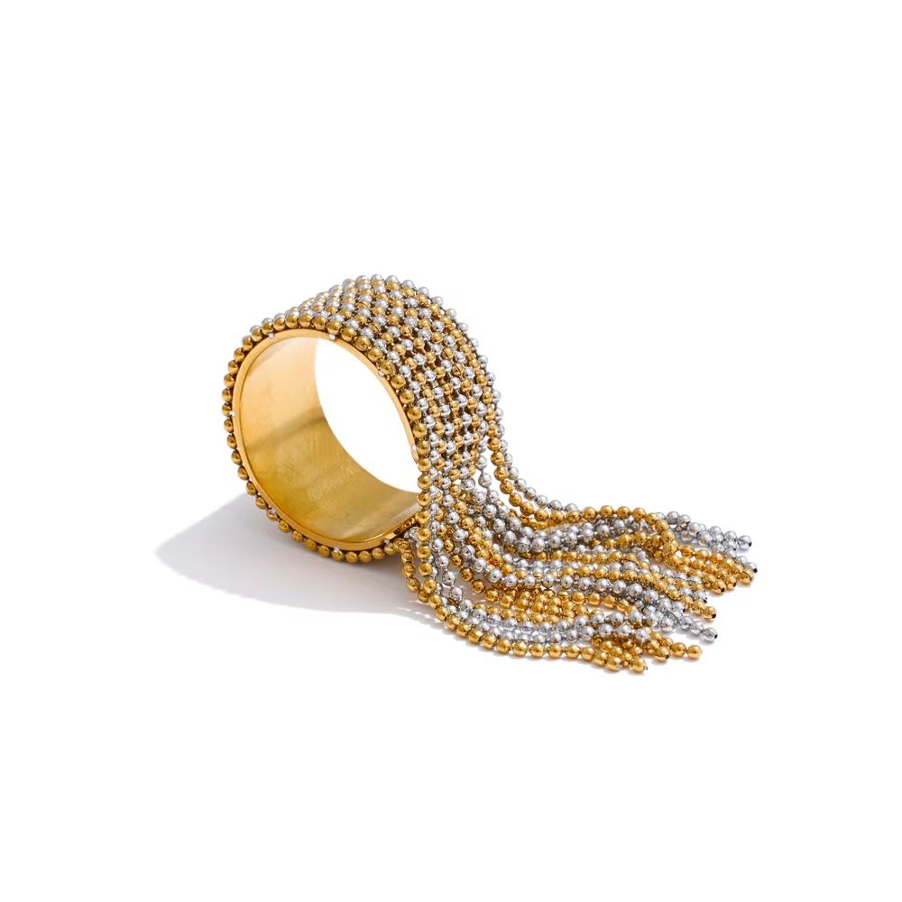 Statement Stainless Steel Chain Tassel Finger Ring Adjustable 18K PVD Plated High Quality Charm Stylish Golden Jewelry