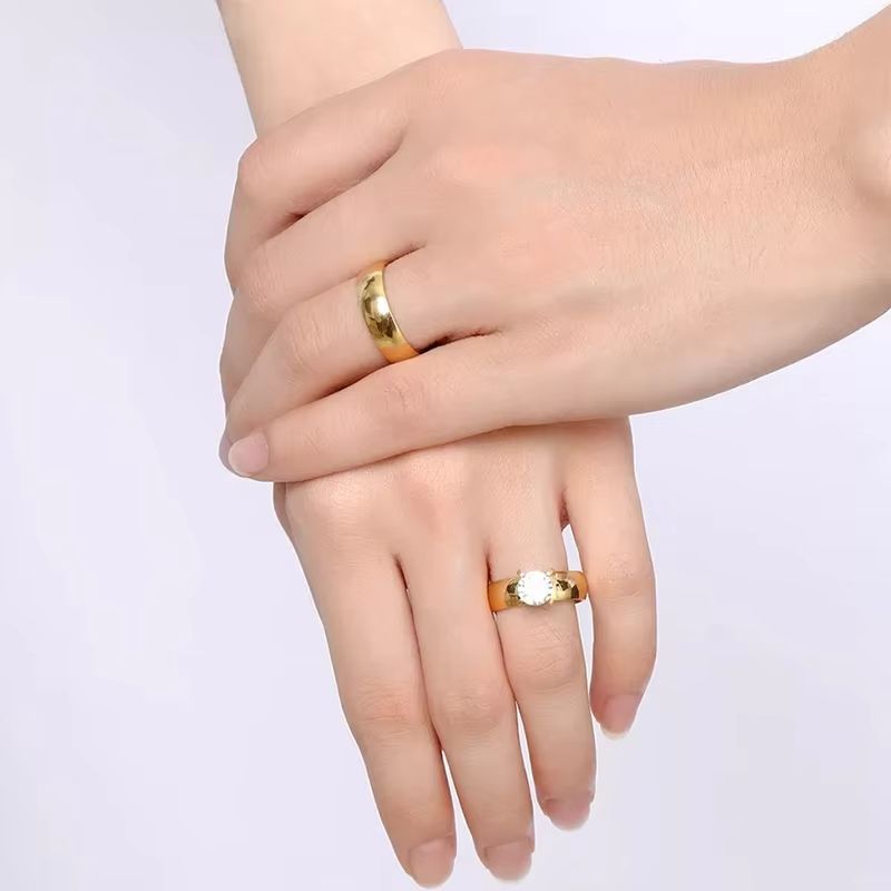 Shining Big White Stones Wedding Couple Rings 6mm Gold Color Stainless Steel Lovers Women Engagement Jewelry