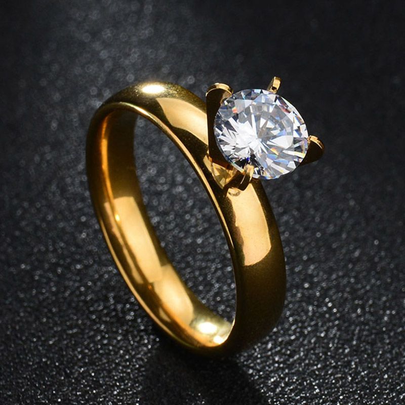 Shining Big White Stones Wedding Couple Rings 6mm Gold Color Stainless Steel Lovers Women Engagement Jewelry