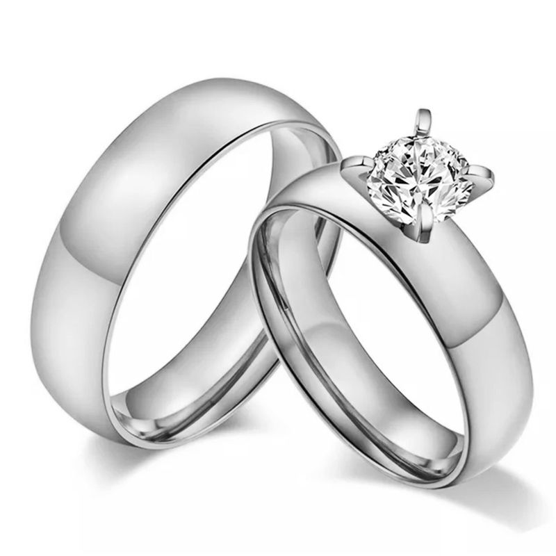 Shining Big White Stones Wedding Couple Rings 6mm Gold Color Stainless Steel Lovers Women Engagement Jewelry