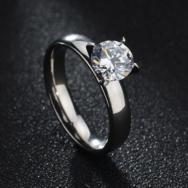 Shining Big White Stones Wedding Couple Rings 6mm Gold Color Stainless Steel Lovers Women Engagement Jewelry