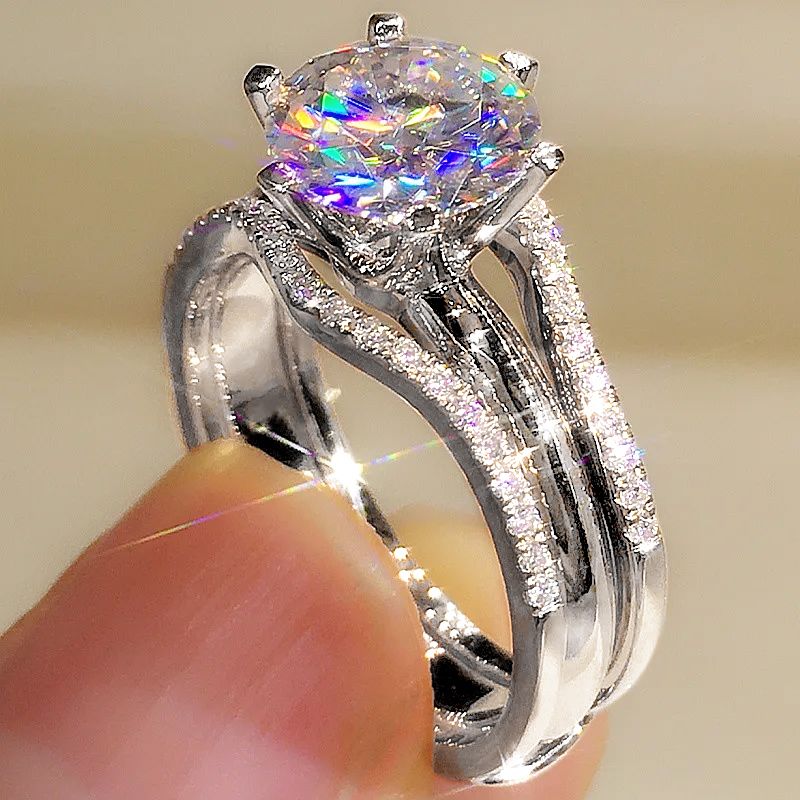 Rings for Women Classic 6 Claws Designed Cubic Zirconia Rings Wedding Engagement Bands Hot Jewelry Gifts Fashion White Zircon Stones Ring Anniversary Bridal Wedding Jewelrys