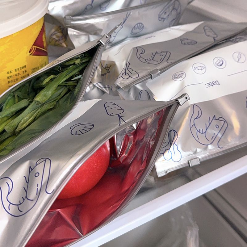 10Pcs/Bag Large Capacity Aluminum Foil Food Bag Leakproof Freezer Safe Kitchen Fresh Bag Fresh-keeping Reusable Zip Lock Bag