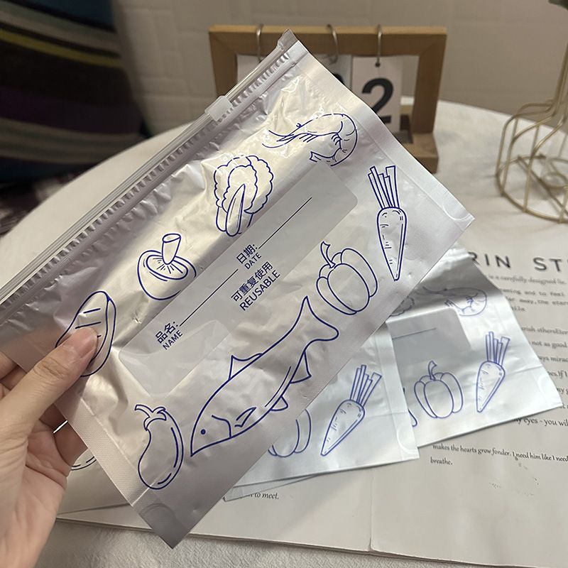 10Pcs/Bag Large Capacity Aluminum Foil Food Bag Leakproof Freezer Safe Kitchen Fresh Bag Fresh-keeping Reusable Zip Lock Bag