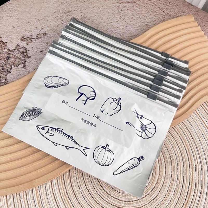 10Pcs/Bag Large Capacity Aluminum Foil Food Bag Leakproof Freezer Safe Kitchen Fresh Bag Fresh-keeping Reusable Zip Lock Bag