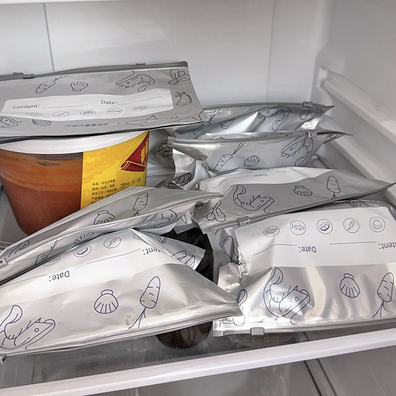 10Pcs/Bag Large Capacity Aluminum Foil Food Bag Leakproof Freezer Safe Kitchen Fresh Bag Fresh-keeping Reusable Zip Lock Bag