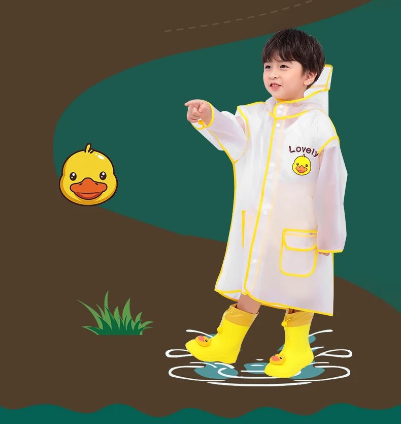 Children's Raincoat Boys And Girls Transparent Poncho Waterproof Kindergarten Rainwear Kids‘ EVA Raincoat With Storage Bag