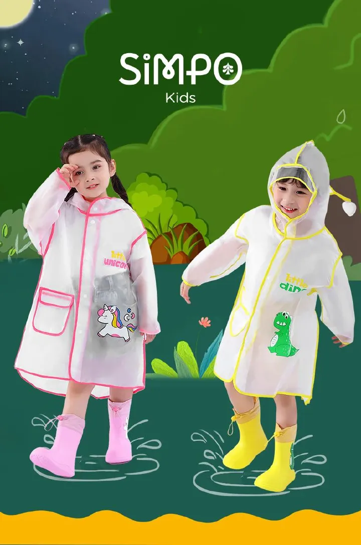 Children's Raincoat Boys And Girls Transparent Poncho Waterproof Kindergarten Rainwear Kids‘ EVA Raincoat With Storage Bag