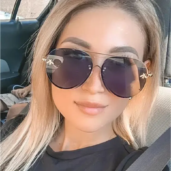 UV400 Luxury Rimless Metal Frame Bee Sunglasses Women Men Vintage Round Oversized Mirror Sun Glasses Brand Designer