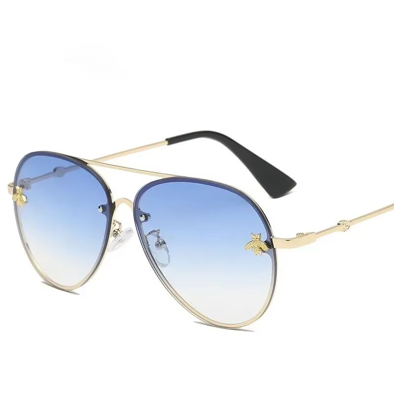 UV400 Luxury Rimless Metal Frame Bee Sunglasses Women Men Vintage Round Oversized Mirror Sun Glasses Brand Designer